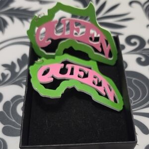 Queen Green & Pink Statement Earrings - Women Accessories